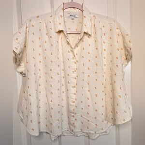 Madewell Cream and Orange Floral Button-Down Shirt